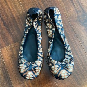 Tory Burch Navy Aztec Eddie Flats GUC